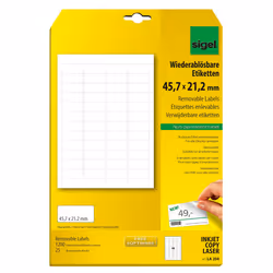 Sigel LA204, Blanc, Rectangle aux angles arrondis, Amovible, 45,7 x 21,2 mm, A4 (210x297 mm), Universel