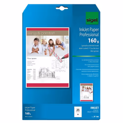 Sigel IP186, Impression à jet d'encre, A4 (210x297 mm), Mat, 25 feuilles, 160 g/m², Blanc