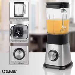 Bomann UM 1374 CB 1,5 L Mélangeur de table 650 W Noir, Acier inoxydable