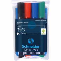 Schneider Schreibgeräte Maxx 293 marqueur 4 pièce(s) Pointe biseautée Noir, Bleu, Vert, Rouge