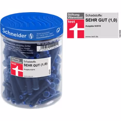 Schneider Schreibgeräte Cartouche d'encre, Bleu, Fin, Noir, Caoutchouc, Vase, 100 pièce(s)