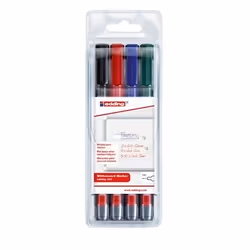 Edding 361, 4 pièce(s), Noir, Bleu, Vert, Rouge, Fibre tip, Multicolore, Plastique, Rond