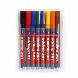 Edding 361, 8 pièce(s), Noir, Bleu, Marron, Vert, Orange, Rouge, Violet, Jaune, Pointe ogive, Multicolore, Plastique, Rond