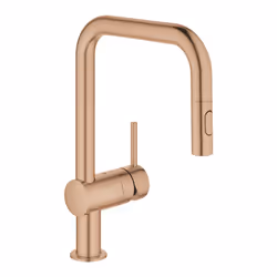 GROHE Minta, Vers le haut, Acier brossé, Or rose, Poignées de levier, Unique, 1/2", Spray