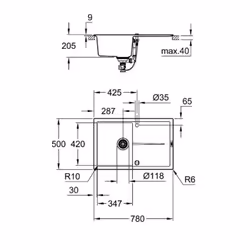 GROHE K400 Evier à poser Rectangulaire Composite de quartz