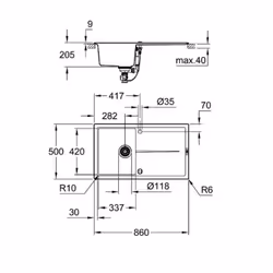 GROHE K400 Evier à poser Rectangulaire Composite de quartz