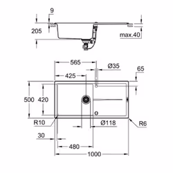 GROHE K400 Evier à poser Rectangulaire Composite de quartz