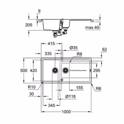 GROHE K400 Evier à poser Rectangulaire Composite de quartz