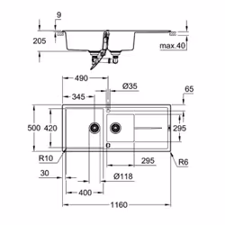 GROHE K400 Evier à poser Rectangulaire Composite de quartz