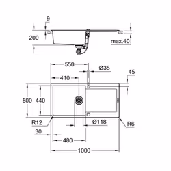 GROHE K500 Evier à poser Rectangulaire Composite de quartz