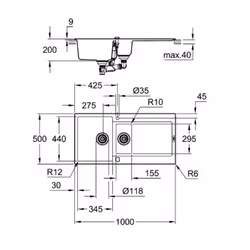 GROHE K500 Evier à poser Rectangulaire Composite de quartz