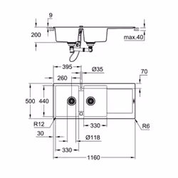 GROHE K500 Evier à poser Rectangulaire Composite de quartz