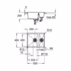 GROHE K500 Evier à poser Rectangulaire Composite de quartz