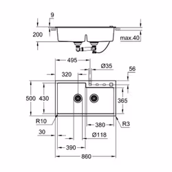 GROHE K500 Evier à poser Rectangulaire Composite de quartz