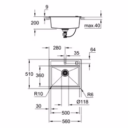 GROHE K700 Evier à poser Rectangulaire Composite de quartz
