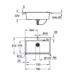 GROHE K700 Evier à poser Rectangulaire Composite de quartz