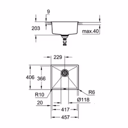 GROHE K700U Evier à poser Rectangulaire Composite de quartz