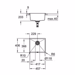 GROHE K700U Evier à poser Rectangulaire Composite de quartz