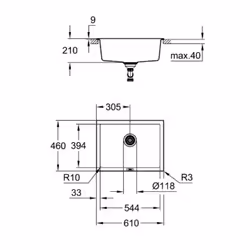 GROHE K700U Evier à poser Rectangulaire Composite de quartz
