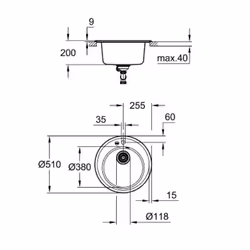 GROHE K200 Evier à poser Cercle Composite de quartz