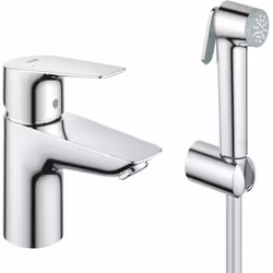 Mitigeur de lavabo avec douchette de bidet montage monotrou levier de commande métallique GROHE Longlife cartouche en céramiq ...