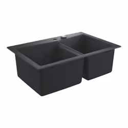 GROHE 31657AP0, Evier à poser, Rectangulaire, Composite de quartz, Noir, 2 bols, 407 x 439 mm