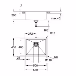 GROHE K700U 60-S Evier à poser Rectangulaire Acier inoxydable