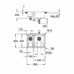 GROHE K700U 60-S Evier à poser Rectangulaire Acier inoxydable