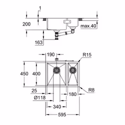 GROHE K700U 60-S Evier encastré Rectangulaire Acier inoxydable
