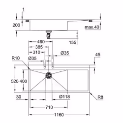 GROHE K1000 80-S Evier encastré Rectangulaire Acier inoxydable