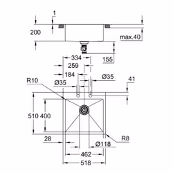 GROHE K800 60-S Evier à poser Rectangulaire Acier inoxydable