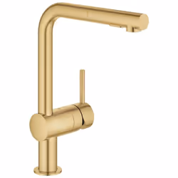 Mitigeur de cuisine bec en L montage monotrou GROHE PVD surface GROHE SilkMove cartouche en céramique 46 mm filtre douchette  ...