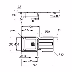 GROHE К500 Evier à poser Rectangulaire Acier inoxydable - Vue supplémentaire 5