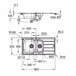 GROHE K200 60-S Evier à poser Rectangulaire Acier inoxydable