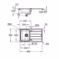 GROHE K500 45-S Evier à poser Rectangulaire Acier inoxydable