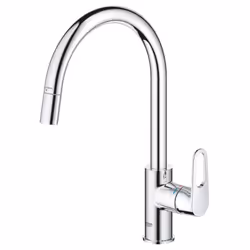 Caractéristiques du mitigeur évier 1/2' , Grohe Start Flow, chrome (G30570000) : Bec haut Installation monobloc Finition GROH ...