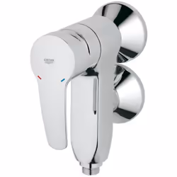 Le mitigeur de douche Eurostyle Vertica de Grohe convient pour un montage mural et est équipé des surfaces chromées GROHE Sta ...
