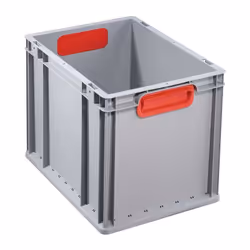 Gris · Polypropylène indéformable · Parois renforcées par des nervures · Adapté aux dimensions des europalettes · Bord d’empi ...
