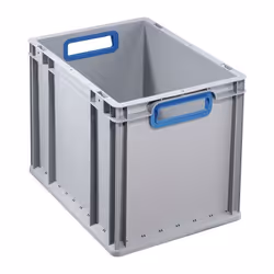 Gris · Polypropylène indéformable · Parois renforcées par des nervures · Adapté aux dimensions des europalettes · Bord d’empi ...