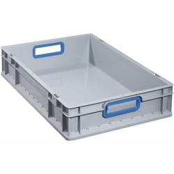 Allit - Conteneur de transport gerbable L600xl400xH120mm gris pp poignée ouverte bleu parois latérales fermées