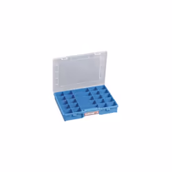 Avec 25 compartiments fixes et couvercle transparent. En polypropylène résistant aux chocs. bleu.