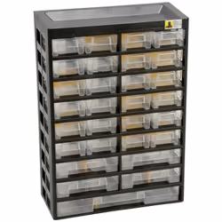 Le compartiment pour petites pièces comprend 24 tiroirs A3 (environ 60 x 105 x 32 mm) avec 15 séparateurs pour la division tr ...