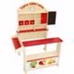 Marchande en Bois - ROBA - Tante Emma - Comptoir Tableau 3 tiroirs - Rouge/naturel
