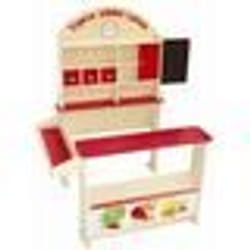 Marchande en Bois - ROBA - Tante Emma - Comptoir Tableau 3 tiroirs - Rouge/naturel