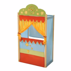 Théâtre de Marionnettes en Bois et Tissu ROBA - avec Horloge - Multicolore