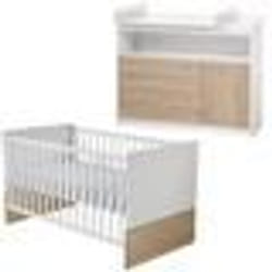 Chambre Bébé Duo Gabriella - Lit Évolutif 70x140 + Commode à Langer - Bicolore - ROBA