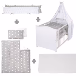 roba Little Stars Lit bébé Coton, Polyester, Bois Blanc