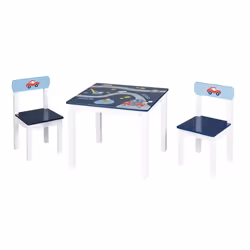 ROBA Ensemble Table + 2 Chaises Enfants - Rennfahrer - Motif Véhicules et Voitures - Table de Jeu - Bleu / Blanc