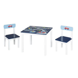 ROBA Ensemble Table + 2 Chaises Enfants - Rennfahrer - Motif Véhicules et Voitures - Table de Jeu - Bleu / Blanc