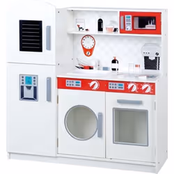 ROBA Grande Cuisine Enfant en Bois + Accessoires Variés - Blanc/rouge